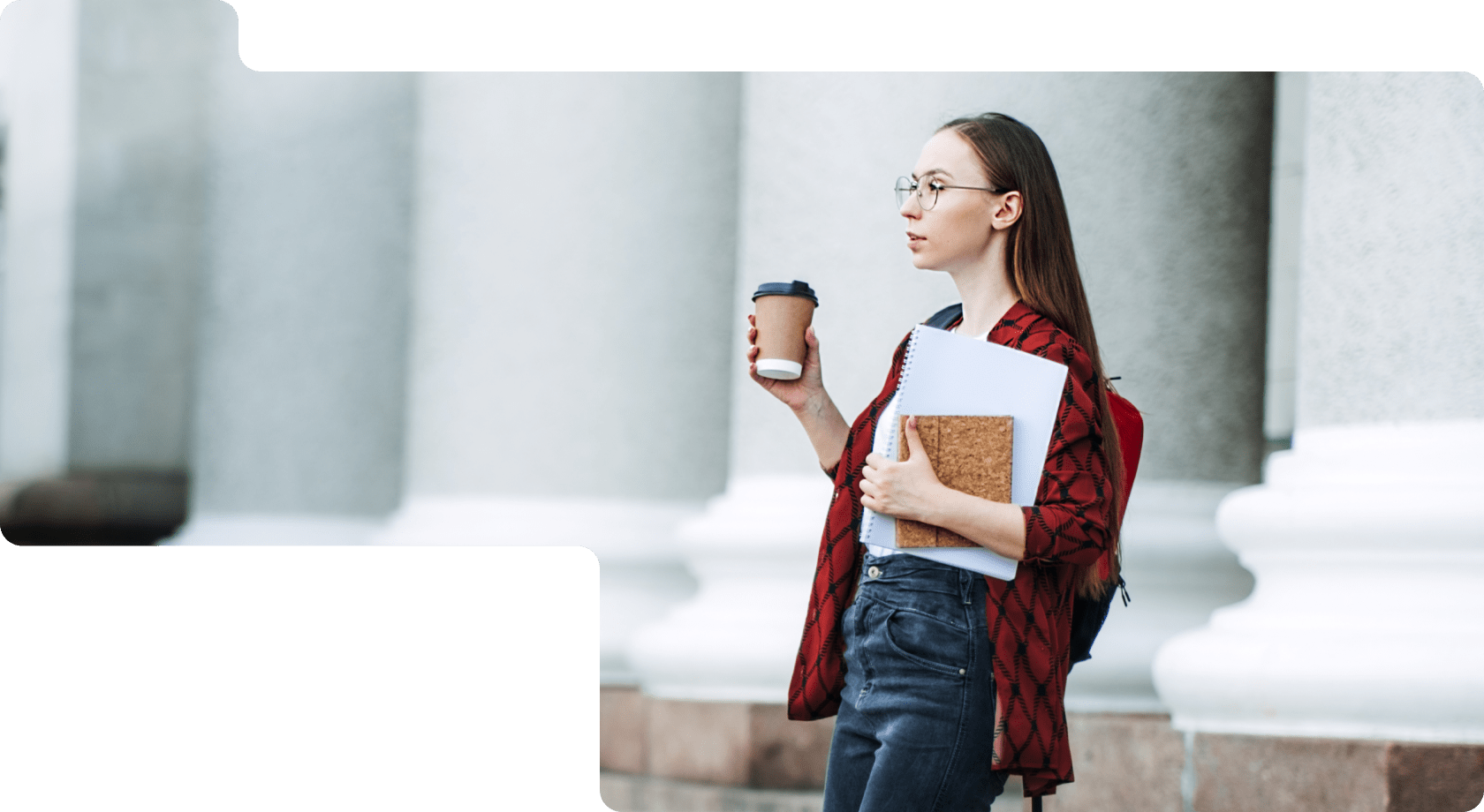 University student with coffee and books